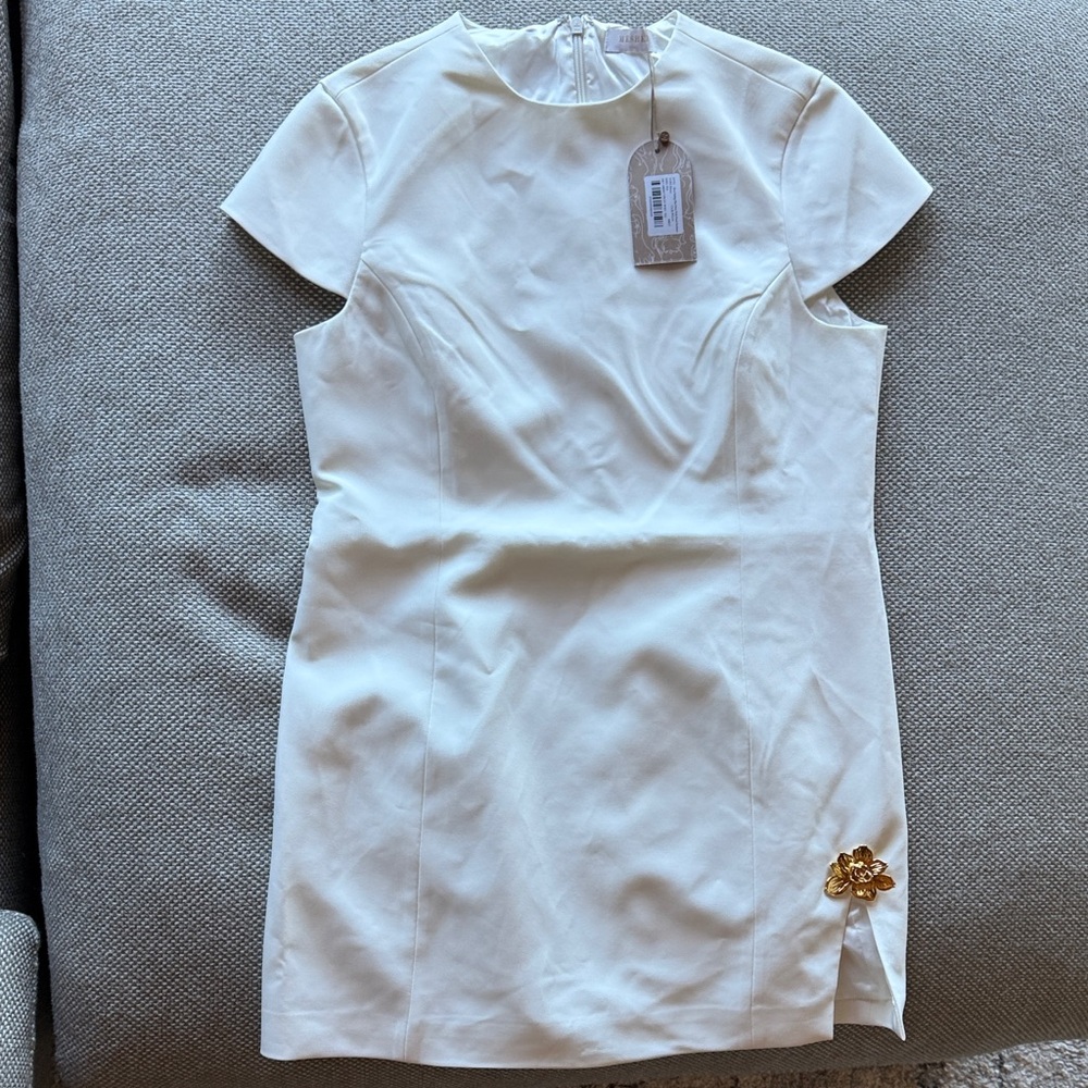 Meshki White Mini Dress with Gold Floral Detail